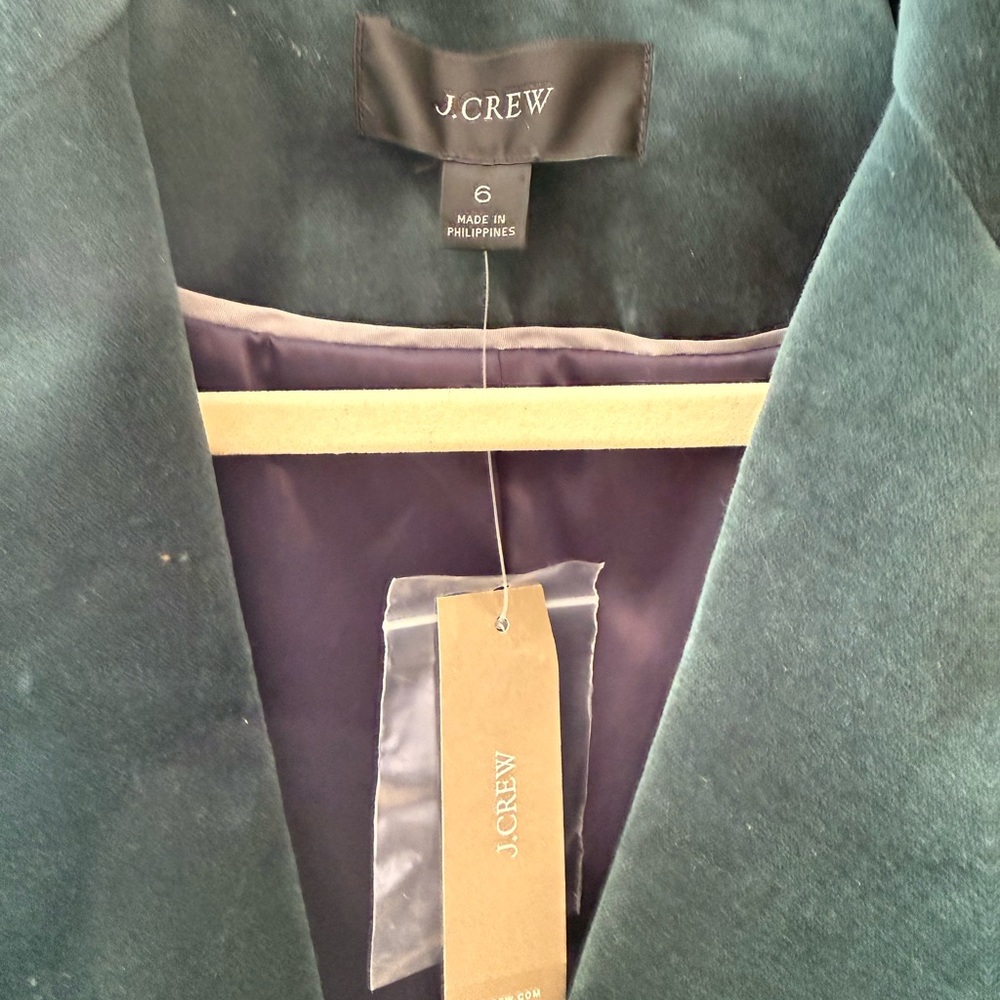 J. Crew Dark Green teal velvet Blazer - Picture 2 of 13